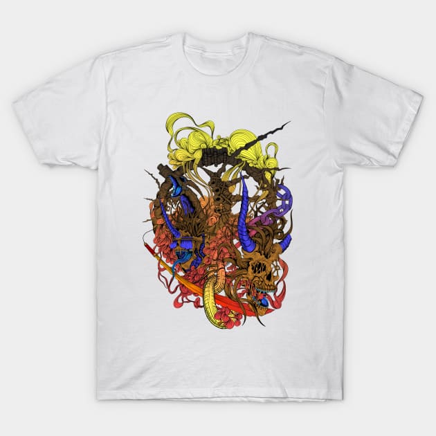 Skull x Birds T-Shirt by JIKANXSTUDIO